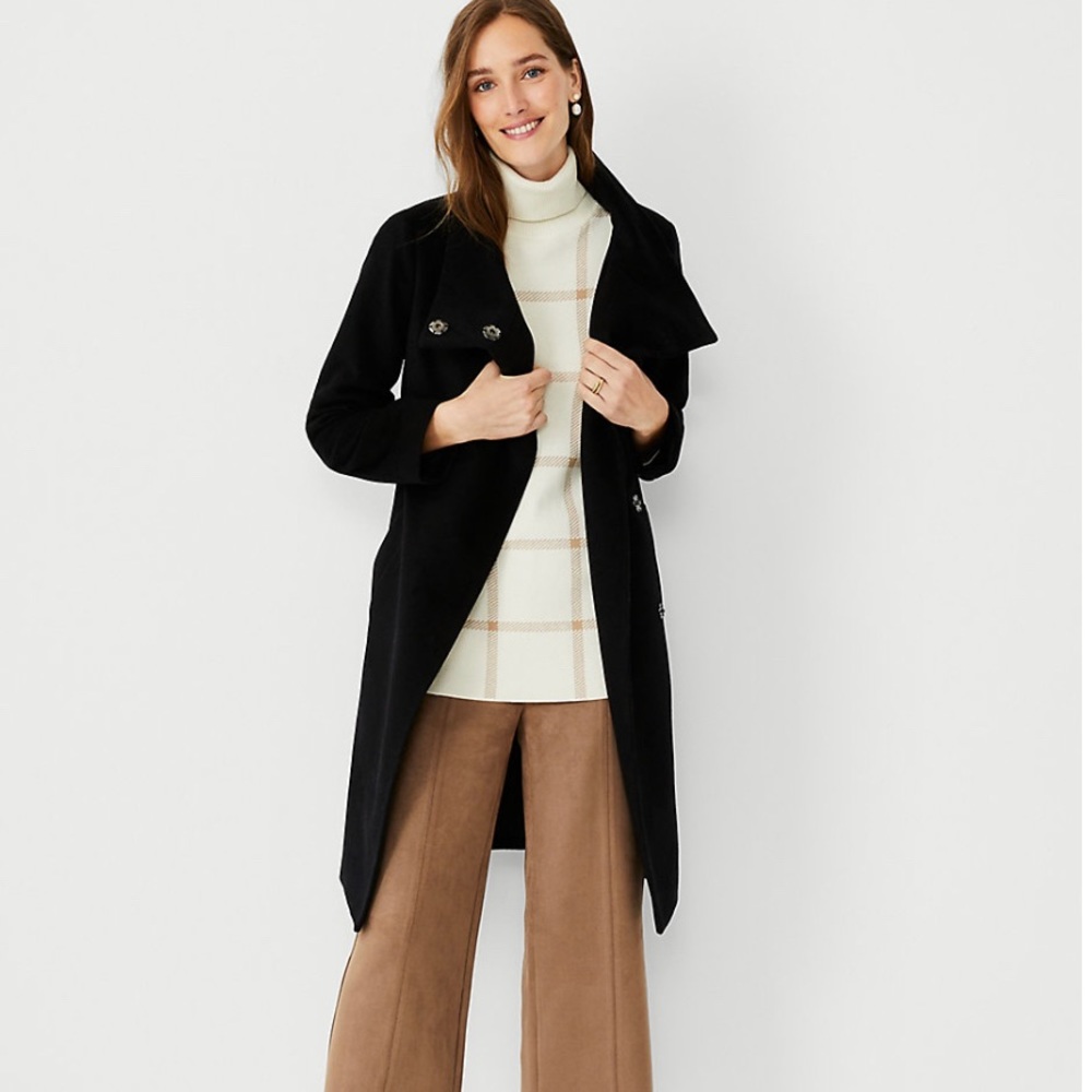 Ann Taylor Petite Belted Funnel Neck Coat